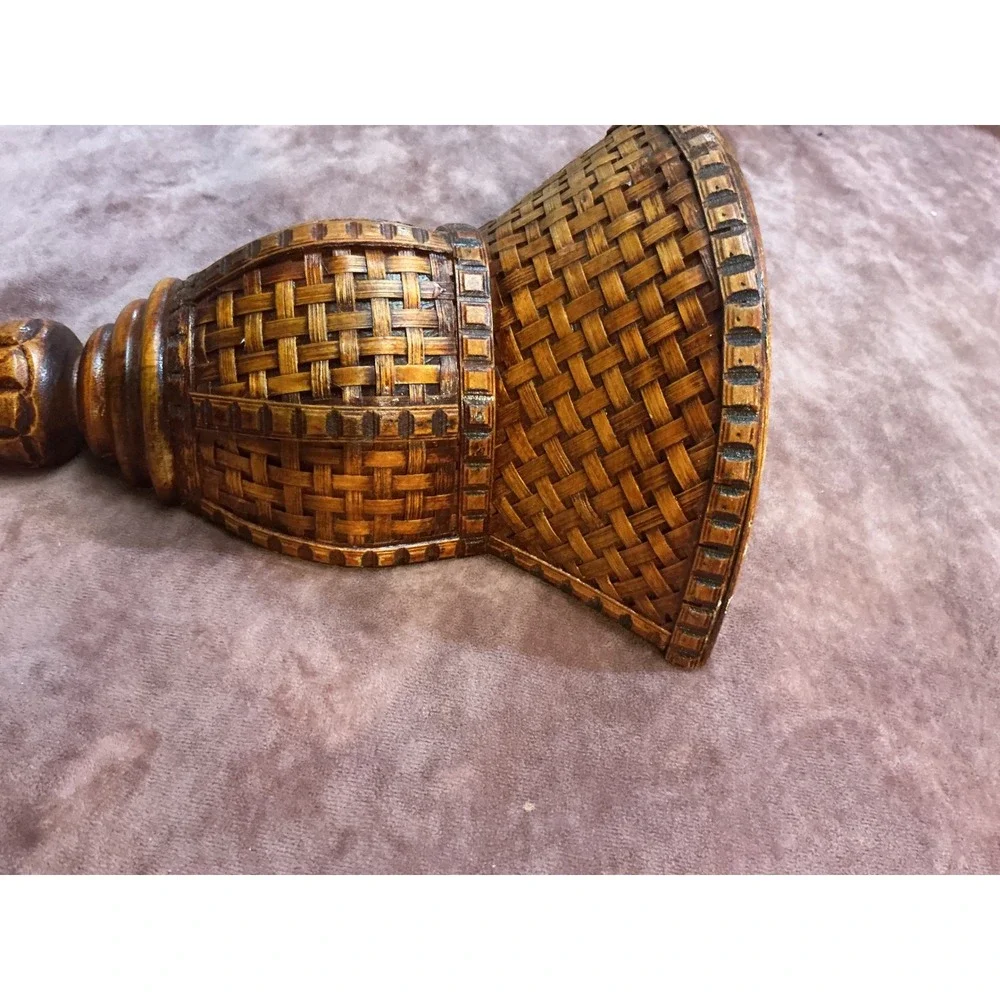 Vintage Faux Woven Basketweave Wall Pocket Planter Sconce Brown Resin Decor